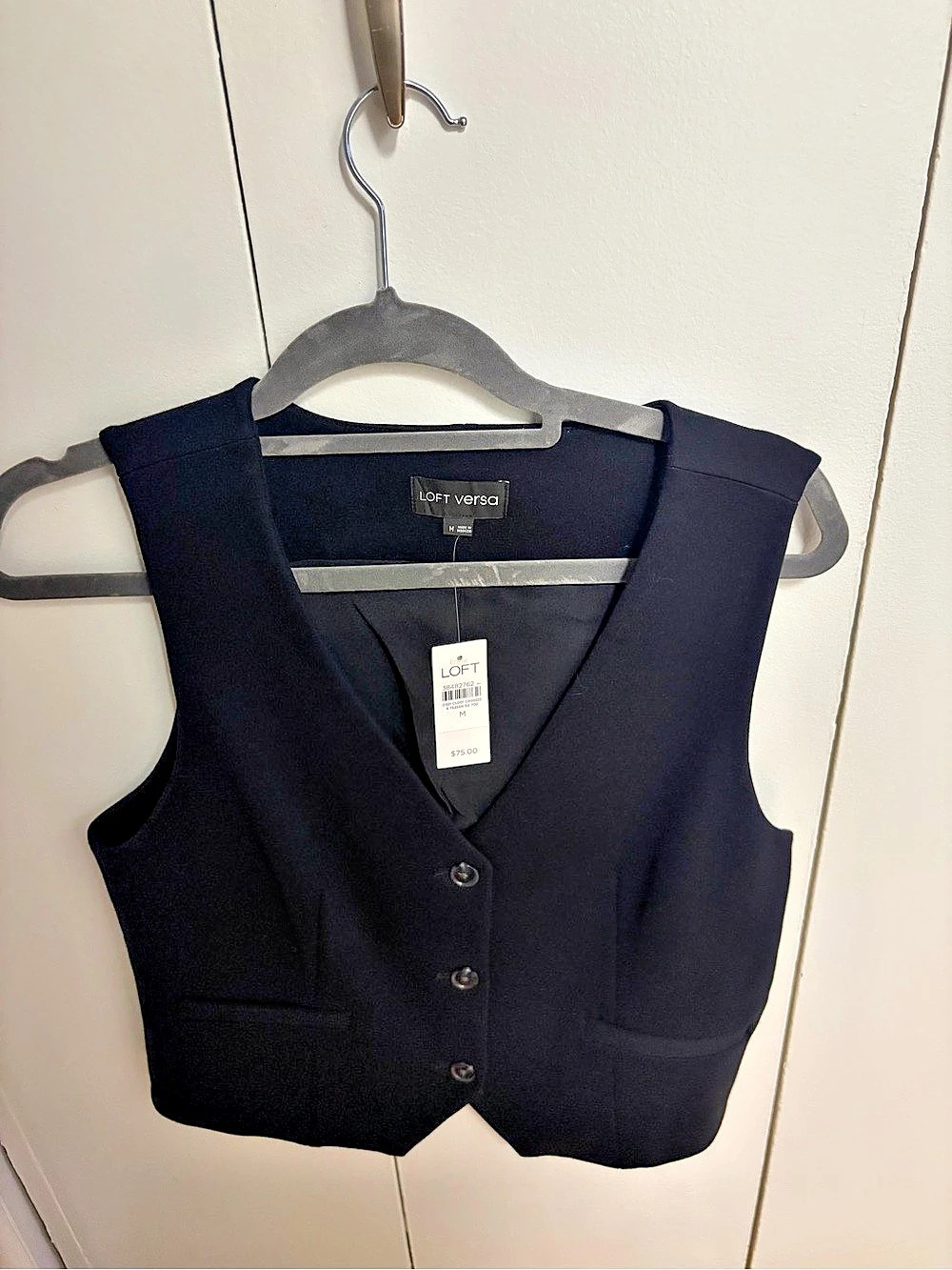 Loft Versa Ponte Pocket Vest Black Button-Front Vest Size Medium